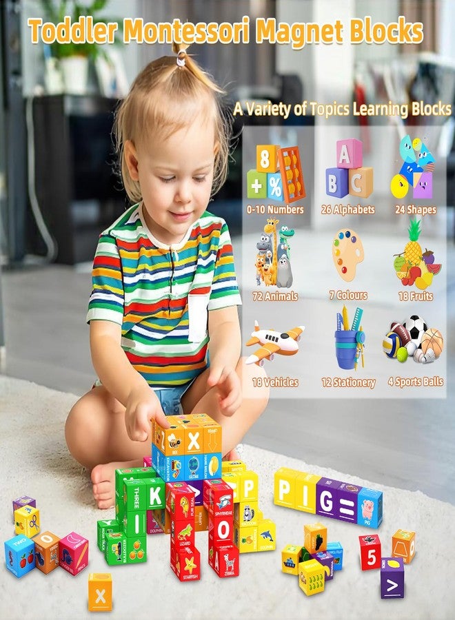 Caferria Magnetic Blocks for Toddlers 1-3, 1.4 inch Large Building Blocks Number ABC Learning Toys for 1 2 3 4 5+ Year Old Boys Girls Educational Montessori Toys for Preschool Activities 36PCS STEM Magnet Cube - Image 2